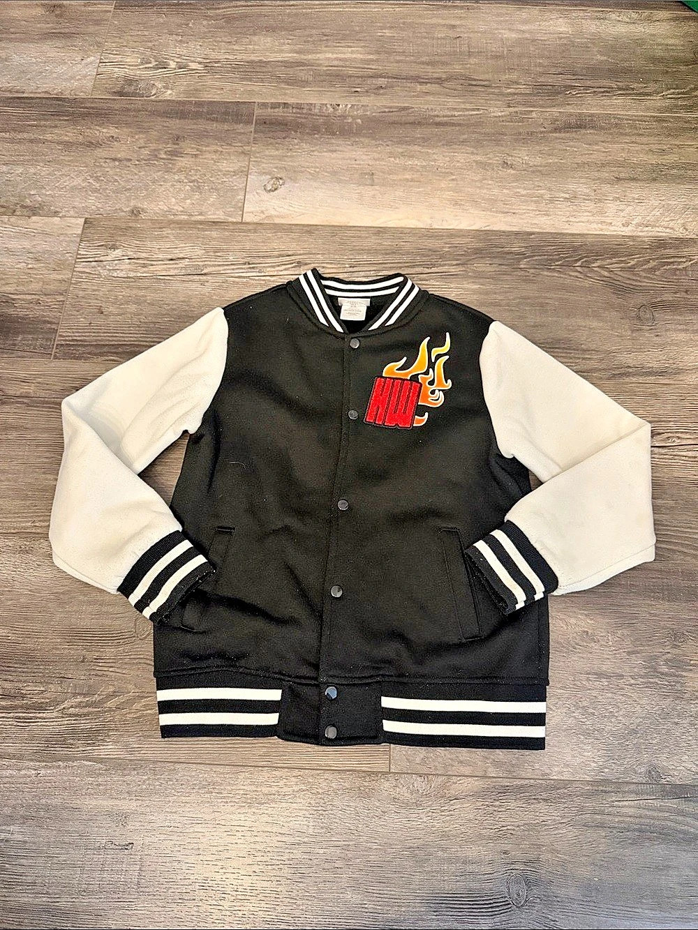 Hot Wheels Die-Cast Varsity Jacket Black & White Boys Medium (8)